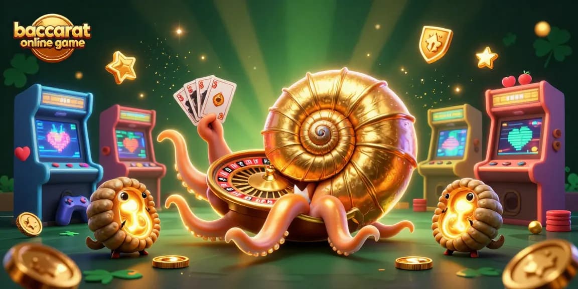 Play the baccarat online game with an ancient giant nautilus, glowing ammonite fossils, and colorful arcade elements.
