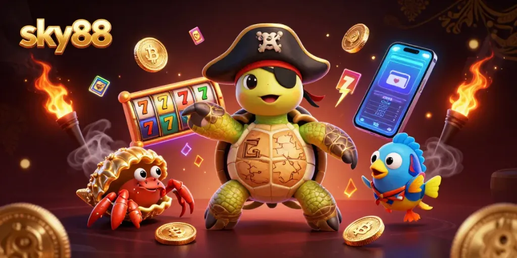 Engage in thrilling gameplay at sky88 with vibrant 3D characters and exciting slot game elements.