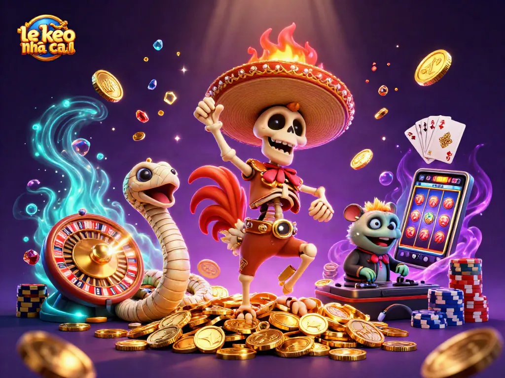 Experience thrilling ty le keo nha cai action with vibrant casino characters in a dynamic celebration.