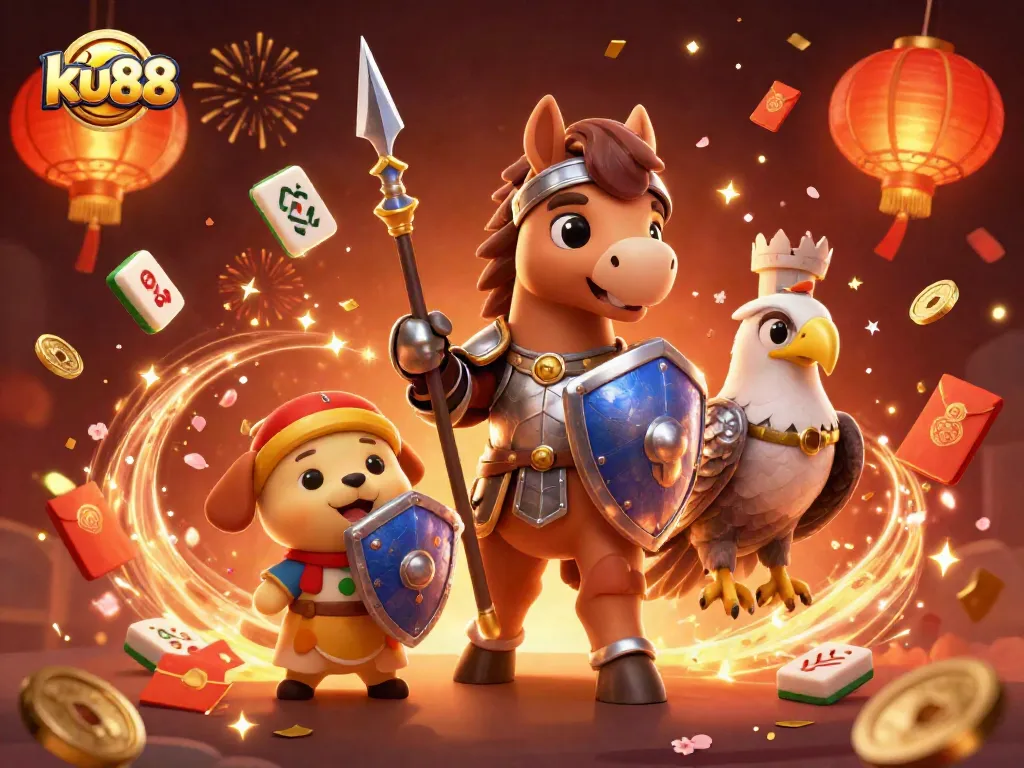 Engage with ku88's thrilling virtual casino experience surrounded by vibrant gaming elements.