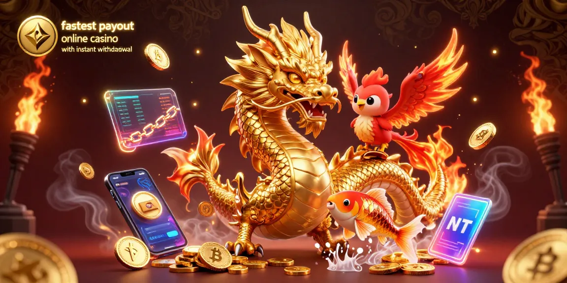Experience the fastest payout online casino with instant withdrawal, featuring vibrant 3D dragons and crypto elements.