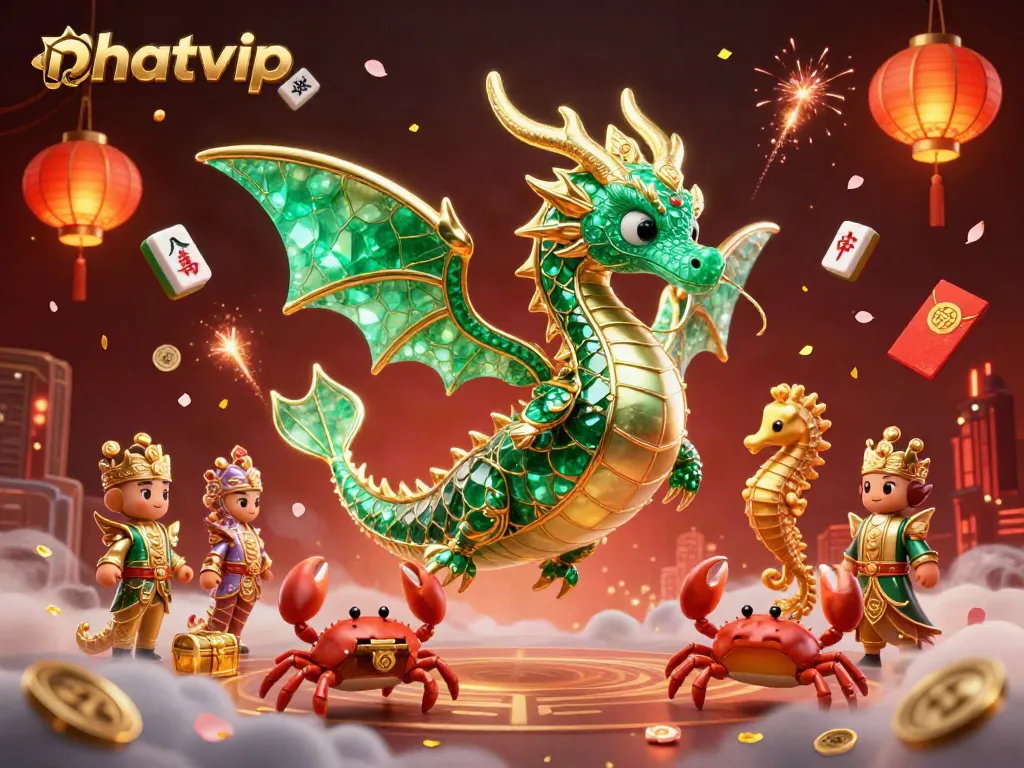 Nhatvip offers a vibrant casino experience with a majestic sea dragon and festive game elements.