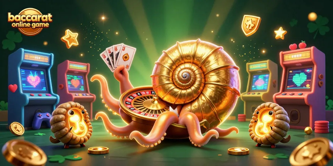 Play the baccarat online game with an ancient giant nautilus, glowing ammonite fossils, and colorful arcade elements.